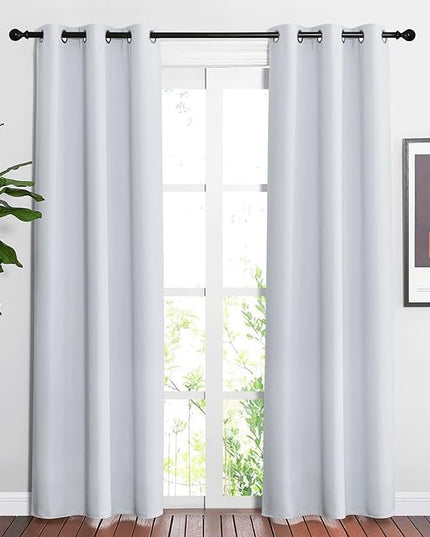 NICETOWN Room Darkening Curtains for Living Room - Easy Care Solid Thermal Insulated Silver Grommet Light Blocking Vertical Drapes for Bedroom (37 by 84, 2 Panels, Greyish White)