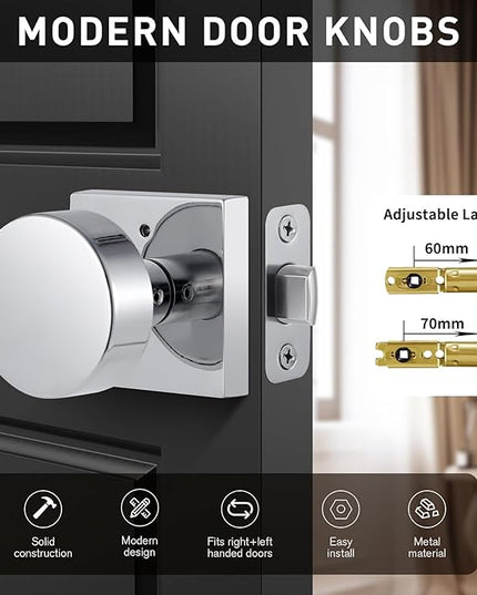 Polished Chrome Door Knobs Interior Privacy Door Knob with Lock, Polished Chrome Door Handles for Bathroom Bedroom