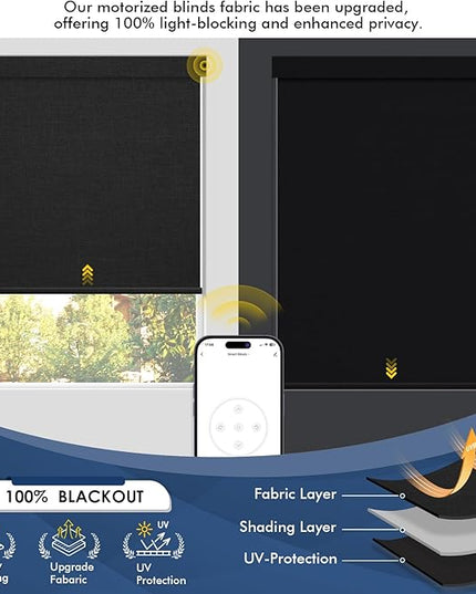 Motorized Blinds with Remote,Solar Panel Rechargeable Roller Shades,Automatic Blinds for Indoor Windows, Horizontal Wireless Electric Cordless Blinds with Cover Custom Black