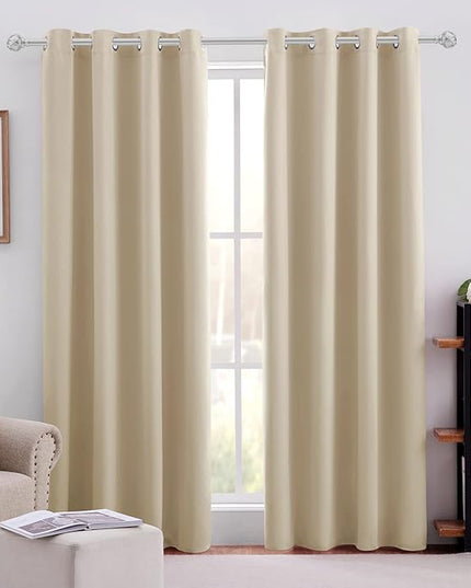 HOMEIDEAS Beige Blackout Curtains 52 X 84 Inch Bedroom Curtains 2 Panels Room Darkening Curtains, Soundproof Thermal Grommet Window Curtains for Living Room