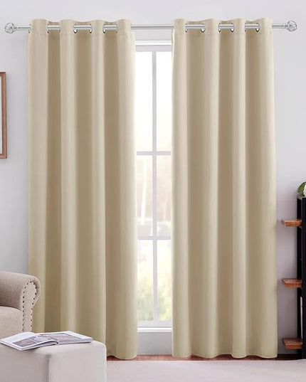 HOMEIDEAS Blackout Curtains for Bedroom 52 X 96 Inch Long 2 Panels Set Beige Room Darkening Curtains/Drapes, Soundproof Thermal Grommet Window Curtains for Living Room