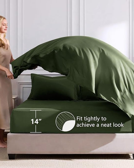 CozyLux Full Size Comforter Sets Olive Green - 7 Pieces Bed in a Bag Full, Luxury Soft Bed Set for All Seasons, Bedding Set with Down Alternative Comforter, Sheets, Pillowcases & Shams