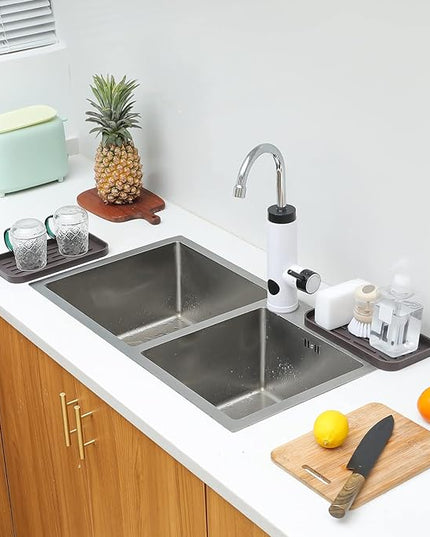 Silicone Kitchen Sink Organizer Tray for Multiple Usage,Eco-Friendly Sponges Holder for Kitchen Bathroom Counter or Sink,Dish Soap Dispenser,Scrubber,Bottle,Cup (Coffee, 10"×5.3")