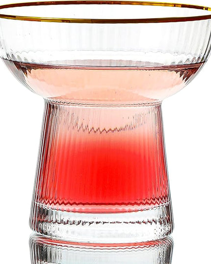Lysenn Stemless Margarita Glasses Set of 2 - Elegant Vertical Stripes Cocktail Glasses – Premium Hand Blown Glassware for Martini and Mixed Drinks – 10 oz Gold Rim
