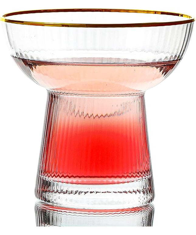 Lysenn Stemless Margarita Glasses Set of 2 - Elegant Vertical Stripes Cocktail Glasses – Premium Hand Blown Glassware for Martini and Mixed Drinks – 10 oz Gold Rim