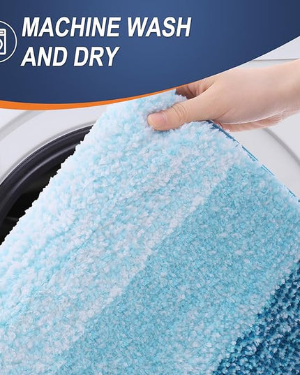 OLANLY Bathroom Rug Set 2 Piece, Soft Absorbent Microfiber Bath Mats and U-Shaped Contour Toilet Rug, Non-Slip, Machine Wash Dry, Plush Shaggy Bath Mats for Bathroom (30"x20"+24"x20", Peacock Blue)