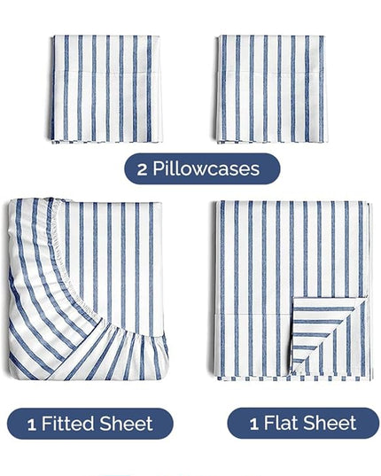 Extra Deep Twin XL Sheet Set - 4 Piece Breathable and Cooling Sheets - Hotel Luxury Bed Sheets Set - Easy Fit - Soft, Wrinkle Free and Comfy Sheets Set - Blue Striped Sheet Set with Extra Deep Pockets