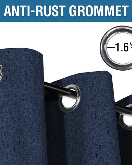 H.VERSAILTEX 100% Blackout Curtains for Bedroom 84 Inches Long Grommet Linen Face Full Light Blocking Curtain Drapes for Living Room Thermal Linen Look Curtains 2 Panels Set, 52" W x 84" L, Navy