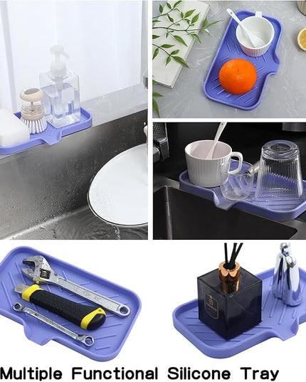 Silicone Bathroom Soap Dishes with Drain Spout-Bathroom and Kitchen Sink Organizer,Sponge Holder,Dish Soap Tray,Perfect for Dispenser,Scrubber,Bottle on Sink or Counter-Light Purple 9.6"×5.3"