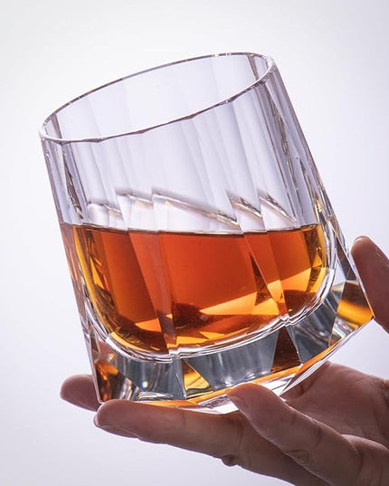 KAMMAK Crystal Old Fashioned Glass Set of 2, 8.79 oz (260ml) Hand Blown Whiskey Glasses, Tumbler with Delicate Rim & Weighted Base, Lead-Free Barware for Scotch, Bourbon, Cocktail