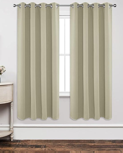 Joydeco Blackout Curtains 72 Inch Length 2 Panels Set, Thermal Insulated Long Curtains& Drapes 2 Burg, Room Darkening Grommet Drapes for Living Room Bedroom Window (W52 x L72 Inch, Light Beige)