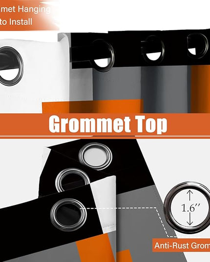 Orange 100% Blackout Curtains for Bedroom 63 inch Length 2 Panels Set White Grey Modern Abstract Geometric Black Out Curtains Insulated Room Darkening Window Drapes for Living Room, 42Wx63L