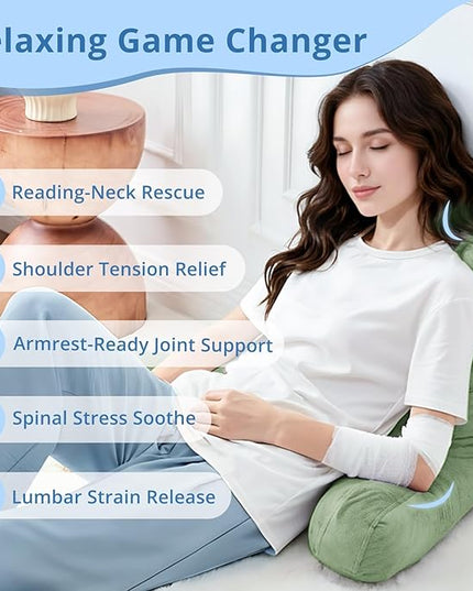 Sasttie Reading Pillow for Sitting in Bed Adult, Back Pillow for Bed Sitting Up, Backrest Back Support Chair Pillow, College Dorm Essentials for Girls and Boys, Sage Green Standard