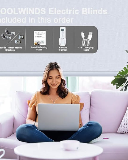 Motorized Blinds with Remote Smart Blackout Shades Electric Curtains Automatic Roller Blinds Shades for Indoor Windows Cordless with Alexa Google Home(Blackout Cloud White,W48x H62)