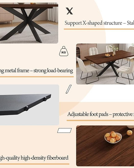 5-Piece Dining Table Set with 51"-67" Extendable Walnut Wood Table and 4 White PU Leather Chairs, Modern Rectangular Kitchen Table Set with Metal Legs, Space Saving Dining Room Furniture for 4