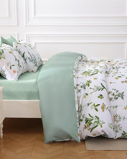 MUXHOMO Bed in a Bag King 7 Pieces, King Comforter Set Reversible Green Botanical Flowers Design, Ultra Soft & Breathable Bedding Sets with Comforter, Sheets, Pillowcases & Shams
