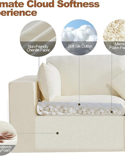 33.5'' Cloud Ottoman for Modular Sofa, Comfy Chenille Upholstered Footrest with Memory Foam, Fully Compressed Packaging, Oversized Ottoman Bench for Living Room or Small Space, Beige