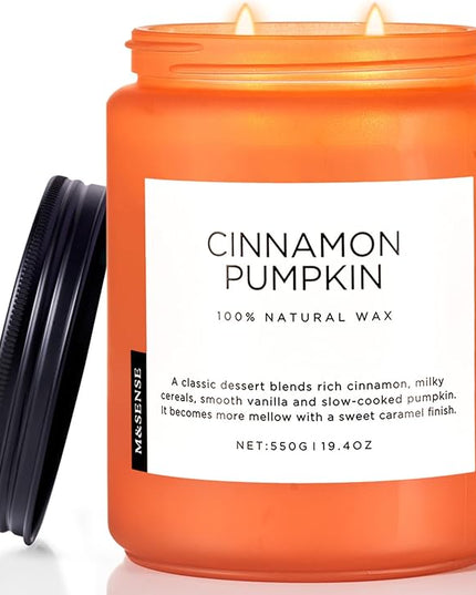 M&SENSE Cinnamon Pumpkin Fall Scented Candles, 19.4oz Soy Natural Candles 110 Hours Long Lasting Slow Burning Autumn Candle Gifts for Thanksgiving