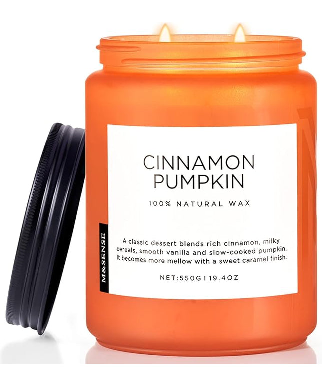 M&SENSE Cinnamon Pumpkin Fall Scented Candles, 19.4oz Soy Natural Candles 110 Hours Long Lasting Slow Burning Autumn Candle Gifts for Thanksgiving