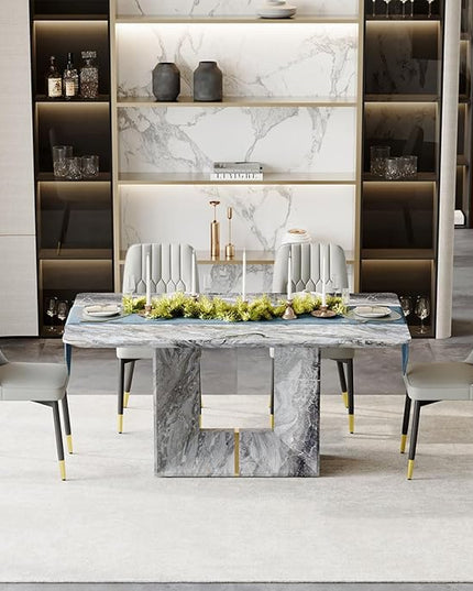 Dinner Table Set for 4, 5 Piece Dining Table Set with Chairs, 63" Faux Marble Modern Table with 4 PU Leather Upholstered Chairs, for Kitchen & Dining Room