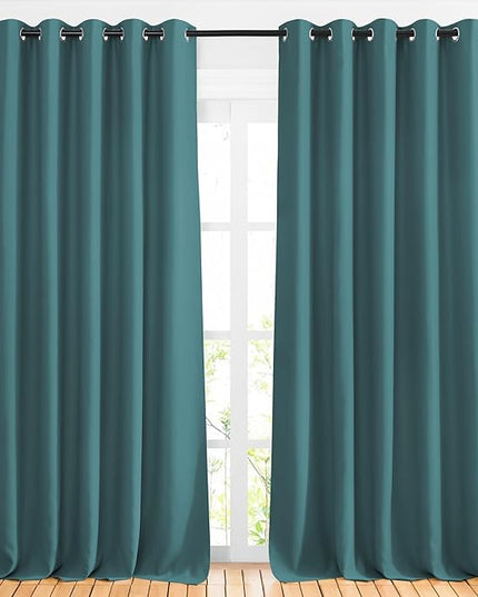 NICETOWN Bedroom Blackout 110 inch Curtains for Sliding Glass Door, Grommet Thermal Insulated Solid Window Treatments Sound Reducing for Living Room, W66 x L110, Sea Teal, Set of 2