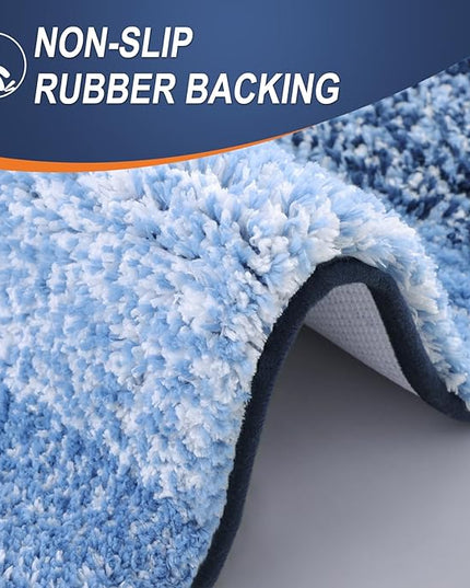 OLANLY Bathroom Rug Set 2 Piece, Soft Absorbent Microfiber Bath Rug Set, Non-Slip, Machine Wash Dry, Plush Shaggy Bath Mats for Bathroom (47"x20"+24"x16", Navy)