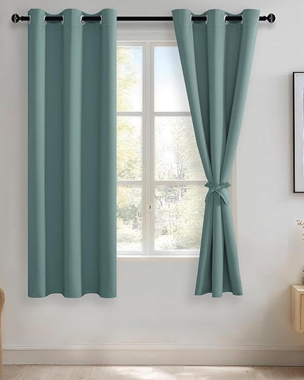 JIUZHEN Stone Blue Blackout Curtains for Bedroom - Light Blocking and Noise Reducing Grommet Curtains for Living Room Darkening Curtains, Set of 2 Window Curtain Panels, 38 x 63 Inch Length