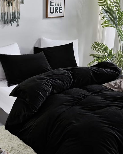 Luxlovery Black Velvet Comforter Set King Men Plush Fluffy Black Bedding Set Dark Color Minimalist Bedding Set Solid Modern Blanket Quilts Winter Warm Flannel Comforter Set for King Bed