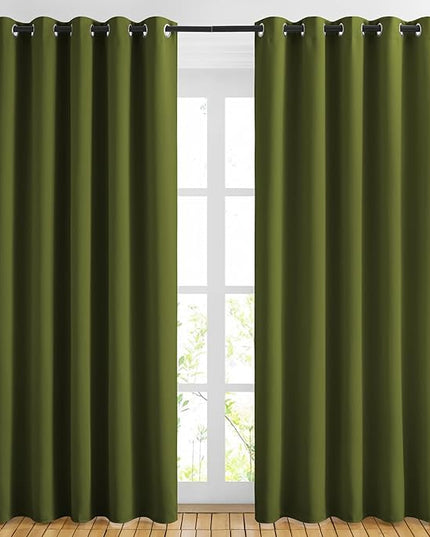 NICETOWN Room Darkening Curtains 84 inch Length 2 Panels Set - 3 Pass Microfiber Noise Reducing Thermal Insulated Solid Ring Top Curtains & Drapes for Living Room (66 x 84 Inch, Olive)
