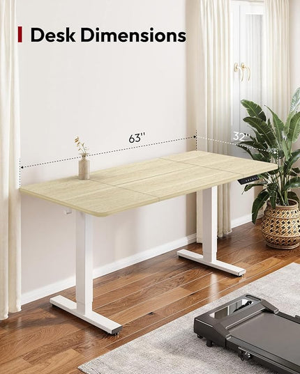 SANODESK Standing Desk Height Adjustable Electric Stand up Desk 63x32 Inches Sit Stand Home Office with Splice Board, White Frame/White Wood Grain