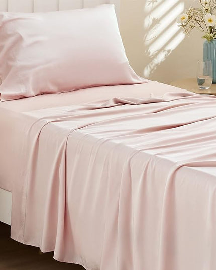 Bedsure Cooling Sheets Twin, Rayon Derived from Bamboo, Breathable & Soft Twin Sheets Set, Deep Pocket Up to 16 Inches, Hotel Luxury Silky Bedding for Hot Sleepers, Pink