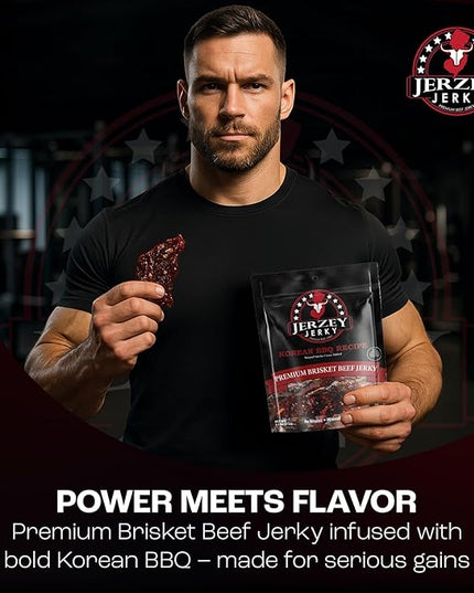 Jerzey Jerky Korean BBQ Brisket Jerky 2.5oz – High Protein, Gluten Free and Healthy Beef Snacks with Rich, Authentic Flavor