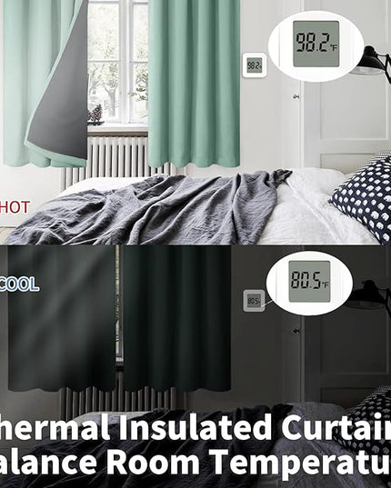 BGment Blackout Curtains for Bedroom 54 Inch Length, Rod Pocket 100% Blackout Curtains with Thermal Liner Darkening Curtains for Living Room, Each Window Curtains 2 Panels, 52 x 54 Inch, Frosty Green