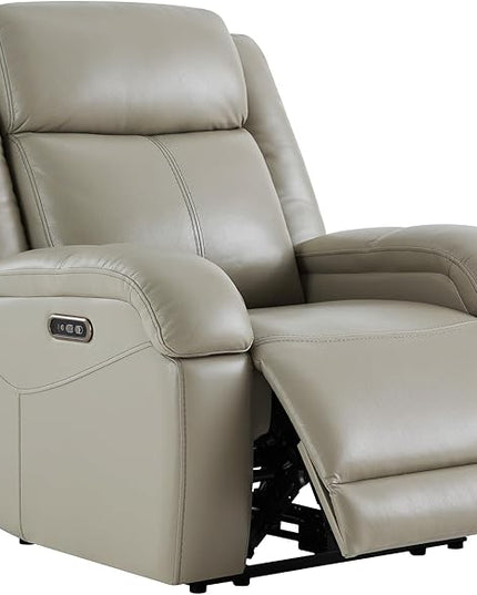 Watson & Whitely Genuine Leather Power Recliner Chairs for Adults, Wall Hugger RV Recliner with Power Headrest & Charging Ports, Electric Recliner Sofa Chair for Living Room, Grey