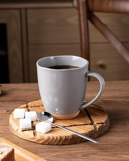 AmorArc 12oz Ceramic Coffee Mugs set of 6, Stylish Coffee Mugs with Rustic Terracotta Underside for Latte/Cappuccino/Milk/Cocoa, Dishwasher&Microwave Safe, Gray