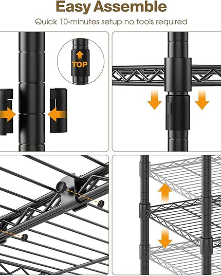 Himimi 72" W Wire Rack Shelving-2000LBS Capacity, Adjustable Storage Shelves Metal Shelves for Storage, 5-Tier Heavy Duty Wire Organizer for Kitchen, Garage, Pantry, 72" W x 18" D x 72" H, Black