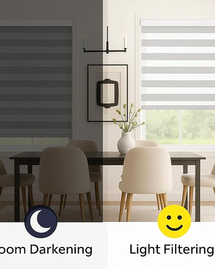 Shadesu Cordless Zebra Blinds for Windows, 35.5" W x 72" H, Grey, Dual Layer Free-Stop Zebra Shades, Light Control for Day and Night, Sheer Blinds for Indoor Windows, Bedroom, Kitchen