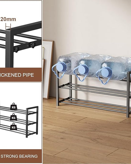 3-Tier Expandable Shoe Rack, Adjustable Shoe Shelf Storage Organizer Heavy Duty Metal Free Standing Shoe Rack for Entryway Closet Doorway (Black)