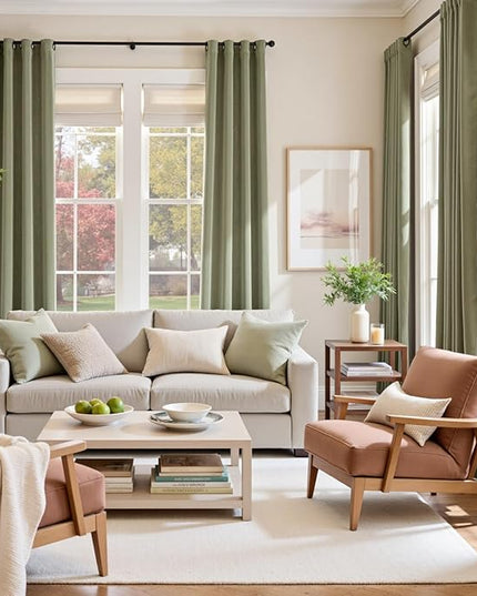 Lazzzy Blackout Velvet Green Thermal Insulated Curtains 108 Inch Extra Long Drapes for Bedroom Living Room Window Treatments Grommet Luxury Drapes Set of 2 Panels Olive Sage