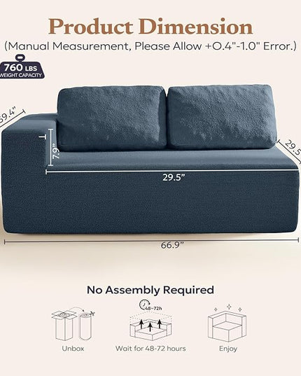 Loveseat Sofa, Cloud Modular Sofa Couch, Upholstered Floor Sofa with Deep Seat, Upholstered Foam Couch for Bedroom Living Room, No Assembly Required (Teddy Boucle, Blue)