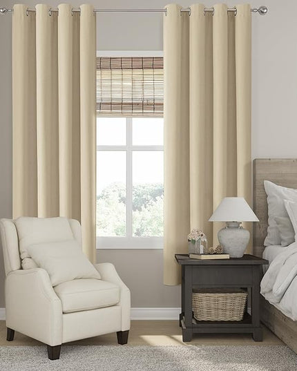 ChrisDowa 100% Blackout Cream Solid Curtains 72 Inches Long 2 Panels for Bedroom Living Room,Farmhouse Room Darkening Thermal Insulated Soundproof Grommet Top Window Treatment Drapes,52x72