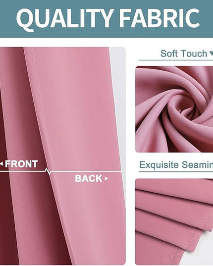 ChrisDowa Blackout Curtains 48 inches Long for Bedroom - 2 Panels Set Grommet Thermal Insulated Room Darkening Curtains for Living Room (Pink, 42 x 48 Inch)