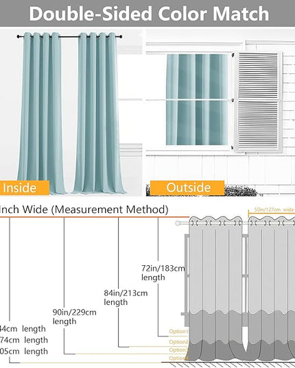 Simplebrand Aqua Room Darkening Curtains for Bedroom Living Room 108 Inches Long 2 Panels Set, Thermal Insulated Curtains & Drapes, Solid Grommet Noise Reducing Window Treatment, W50 x L108 Inch