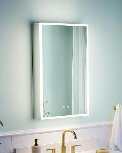 WELLFOR 20" X 30" Medicine Cabinet with Lights, 3X Magnification, Anti-Fog Mirrored Cabinet, Bathroom Vanity Medicine Cabinet with Outlets & USB Ports, Left Opening Door