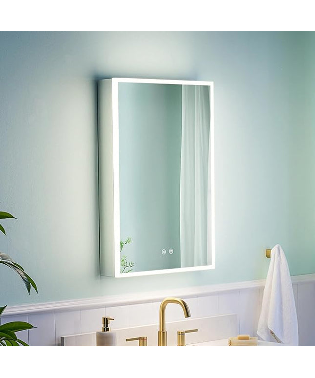 WELLFOR 20" X 30" LED Medicine Cabinet with Mirror, 3X Magnifiying Mirror Cabinet, Defogging/Dimmable Bathroom Mirrored Cabinet, Lighted Medicine Cabinet with Outlets & USB Ports, Right Opening Doors