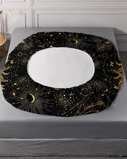 AILONEN Sun and Moon Fitted Sheet Queen Size, Boho Hippie Style Bedding Sheet,Starry Night with Astrology Pattern Sheet Set for Boys Girls,1 Fitted Sheet 2 Pillowcases,3 PCS,Perfect for Adult Rooms