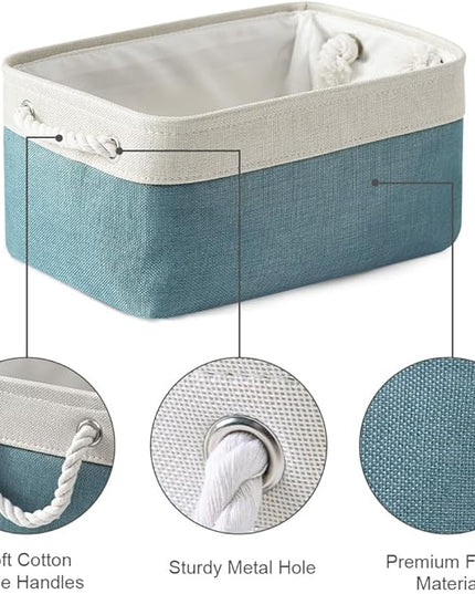 TheWarmHome Fabric Storage Bin with Handles,Storage Basket for Home Storage and Organization, Shelf Basket with Cover for Living Room Bedroom Closet（White & Green Medium 13.8L×9.8W×6.7H