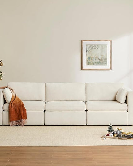 CHITA Sectional Sofa Set, Comfty Cloud Couch, FSC Certified Deep Seat Sectional Couch for Lving Room, 112 inch Width, 3 Seat Modern Modular Sofa, Linen