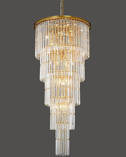 62'' Long Crystal Chandelier for High Ceiling, 37-Light Modern Large Brass Chandeliers for Foyer Entryway Staircase Living Room Dining Room