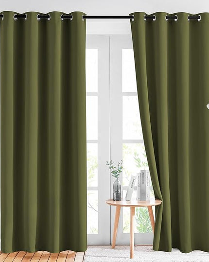 NICETOWN 84 inches Bedroom Curtains Panels - Functional Window Decorative Blackout Drapes for Bedroom, Thermal Insulated, Privacy Assured (Set of 2, 52 x 84 inches in Olive Green)